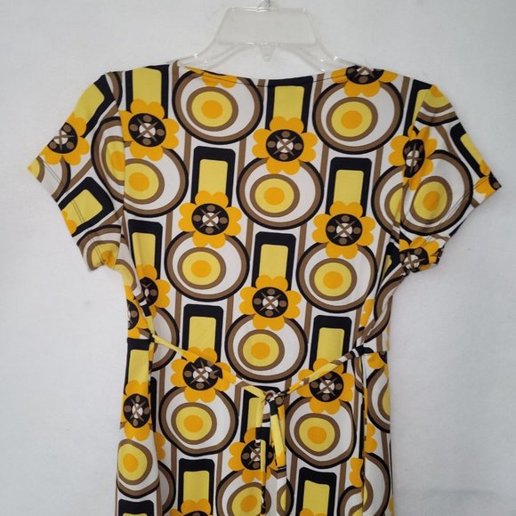 Hypnotik Dress Womens M Short Sleeve Scoop Neck Stretch Retro Print 70s 80s 90s - Picture 5 of 11